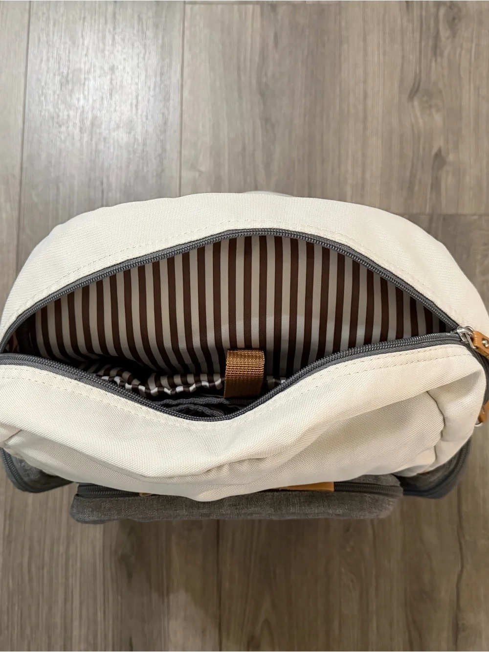 Canvas Two-Tone Gray & Cream Backpack with Tan Accents